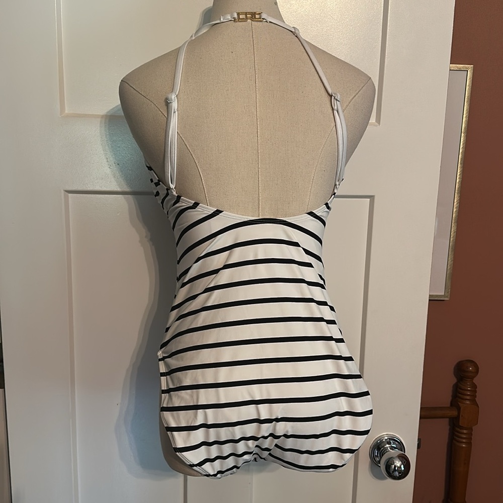 Lauren Ralph Lauren Breton Black and White Striped One-Piece 12 halter Swimsuit - Picture 9 of 15